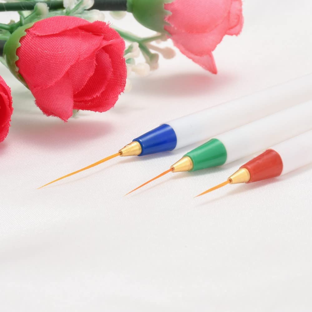 ALVRIO 3-Piece Fine Drawing Striping Liner Nail Art Pen Brush Set - Professional Salon & DIY Gel UV Manicure Tools with Multicolor Tips (Perfect for Nail Design, French Tips & Creative Nail Art)