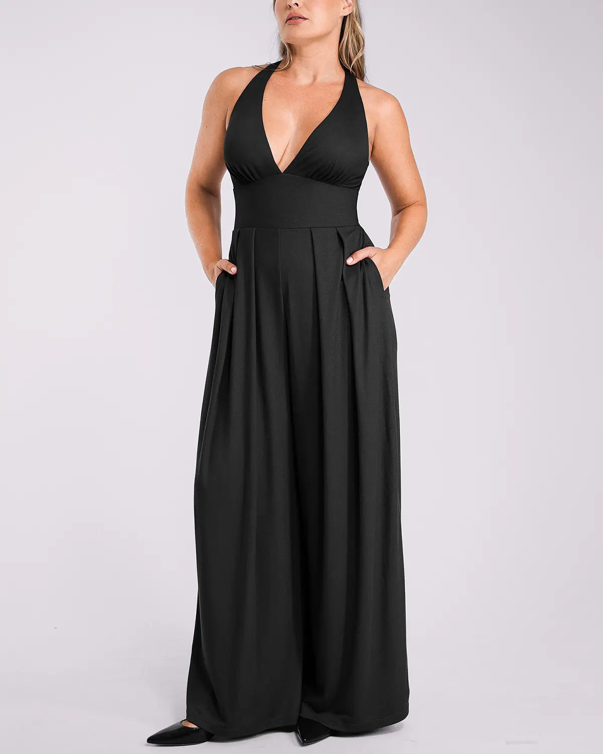 Deep V Neck Slimming Jumpsuit for Women - Tummy Control Bodysuit with Built-in Shapewear - Perfect for Parties, Date Nights & Special Occasions