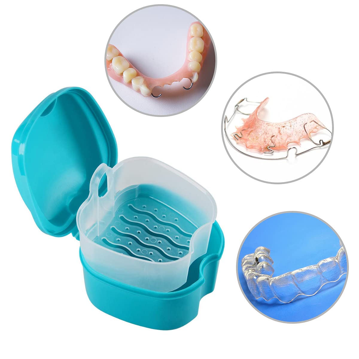 Denture Bath Case Cup with Cleaner Brush & Retainer Holder Box - Complete Cleaning Kit for Dentures, Clear Braces, Mouth Guards, Night Guards & Retainers - Travel-Friendly Dental Care Organizer (Blue) | Perfect for Home Use, Travel & Daily Oral Care Maintenance