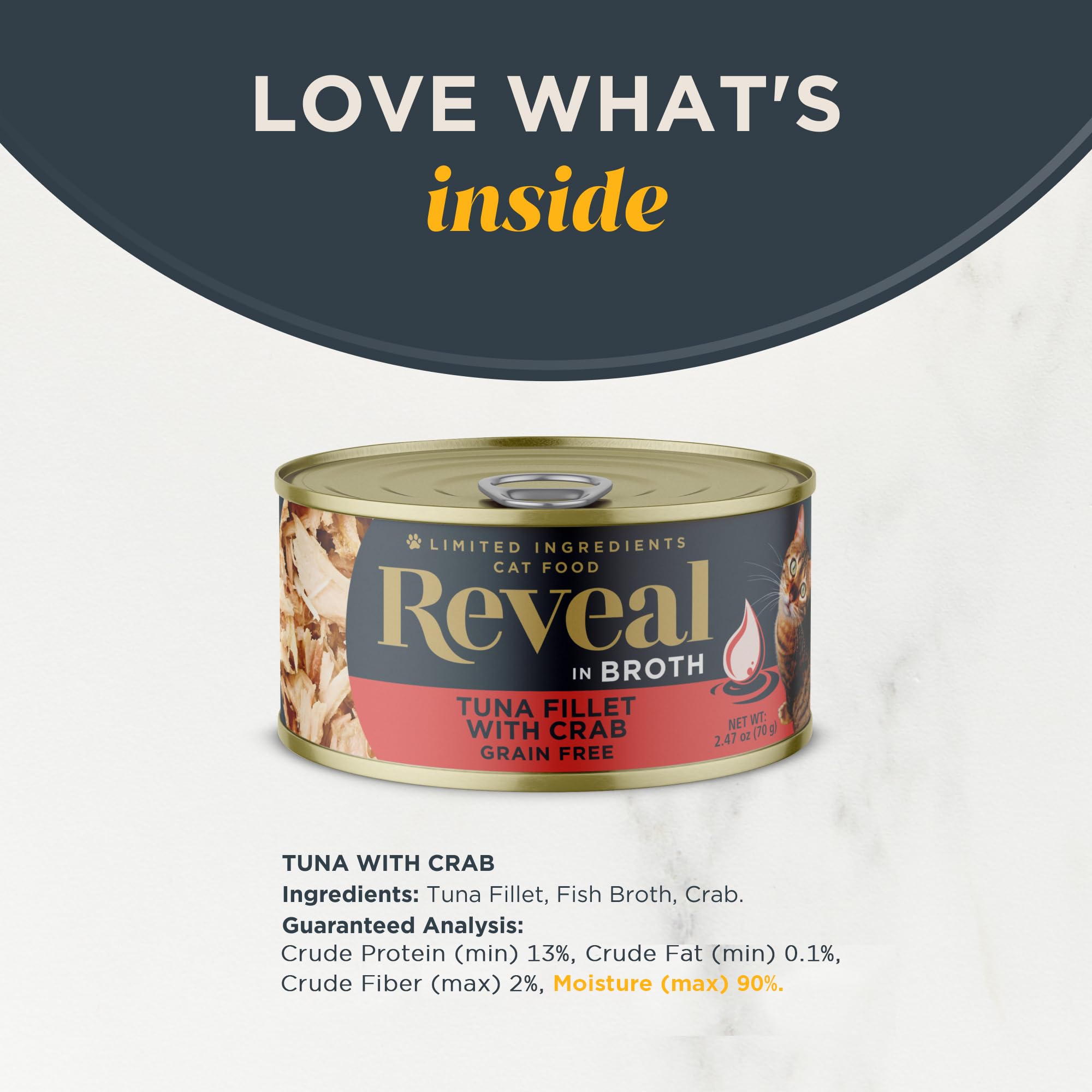 Reveal Natural Grain-Free Wet Cat Food - Limited Ingredient Tuna & Crab in Broth (24 Pack, 2.47oz Cans) - Digestive Health Support for Adult & Senior Cats - Perfect for Picky Eaters & Sensitive Stomachs