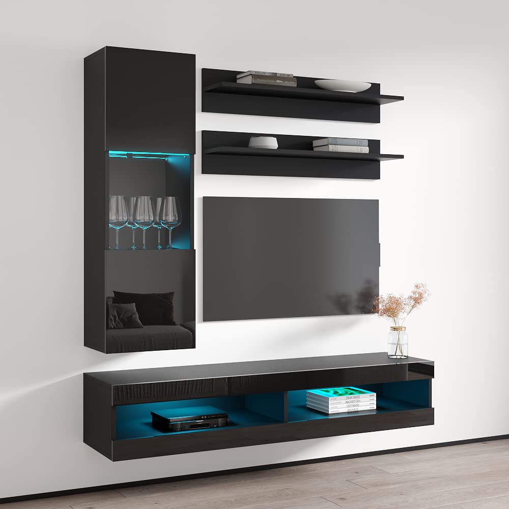 Modern Floating TV Stand with Storage & LED Lights - Wall-Mounted Entertainment Center for Bedroom & Living Room - 34