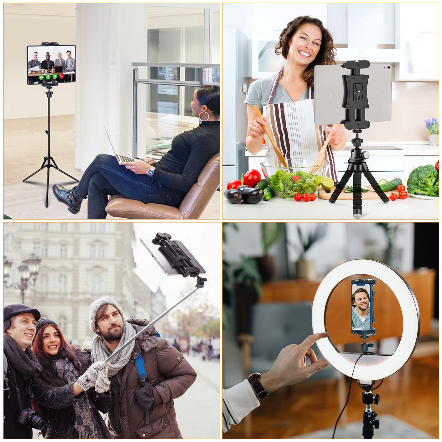 Cenawin Tablet Tripod Stand with Ball Head, Universal Tablet Holder for Selfie Stick, Monopod, Camera - Compatible with iPad Pro, iPad Air, iPad Mini & 4.7