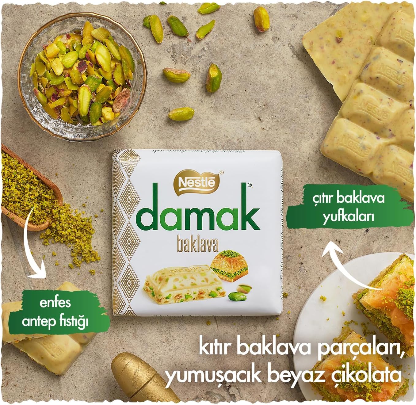 Premium Damak Baklava 60g (Pack of 6) - White Chocolate Covered Turkish Pistachio Delights | Authentic Turkish Dessert for Gifting, Parties & Special Occasions