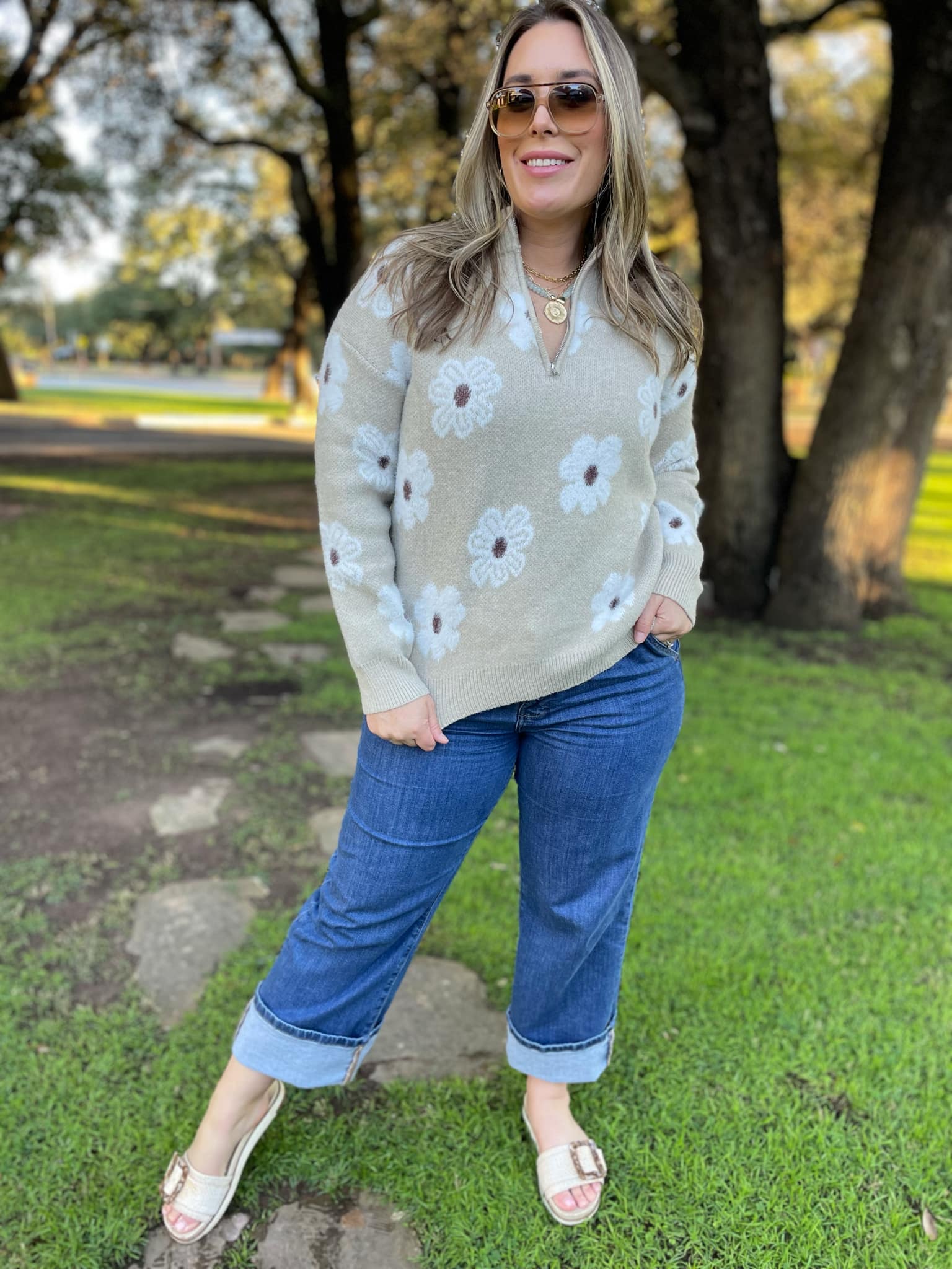 PREORDER: Stylish Flower Powered Half Zip Sweater for Women - 4 Trendy Colors | Perfect for Casual Outfits, Spring Layering & Outdoor Activities