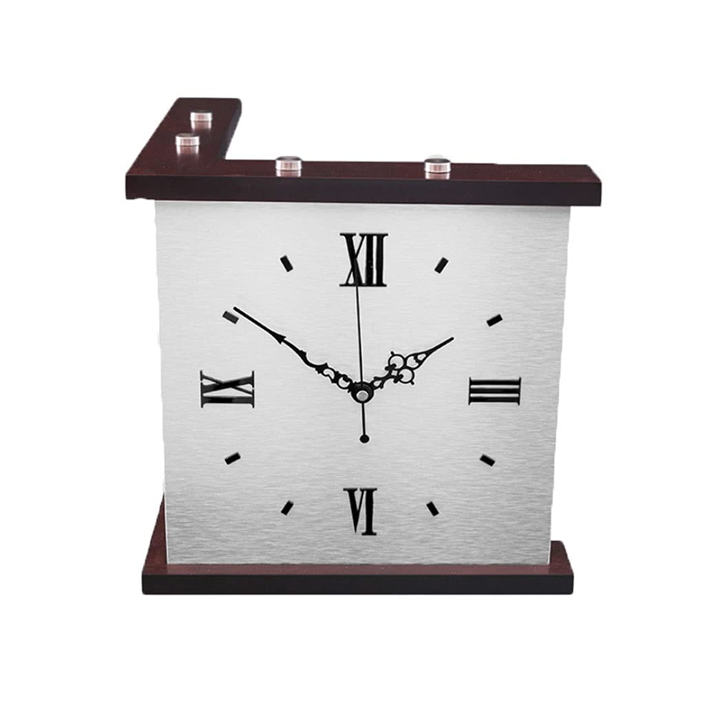 YXD Silent Double-Sided Wall Clock - 11 Inch Modern Quartz Non-Ticking Battery Operated Wall Clock with Brown Frame & Brushed Silver Dial - Perfect for Living Room, Bedroom, Office & Home Decor