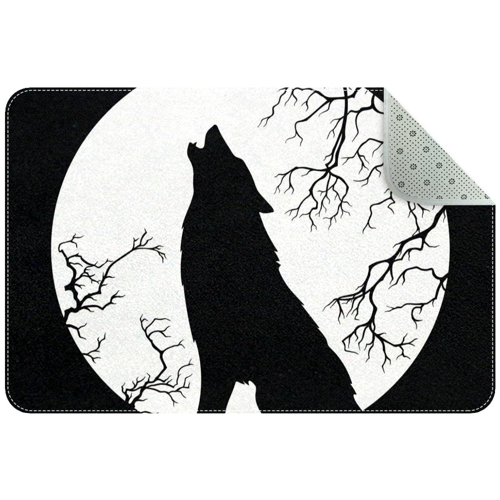 Washable Rectangle Rug - Non-Slip Bedroom Rug & Bath Mat with Wolf Howling at Moon Design, 31x20 Inches - Perfect for Cozy Bedrooms & Stylish Bathrooms