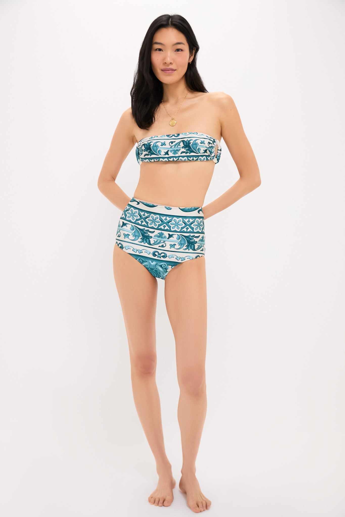 Blue Hera High Waisted Bandeau Bikini Set - Sexy Swimwear for Women, Tummy Control Bathing Suit - Perfect for Beach, Pool Party & Summer Vacation