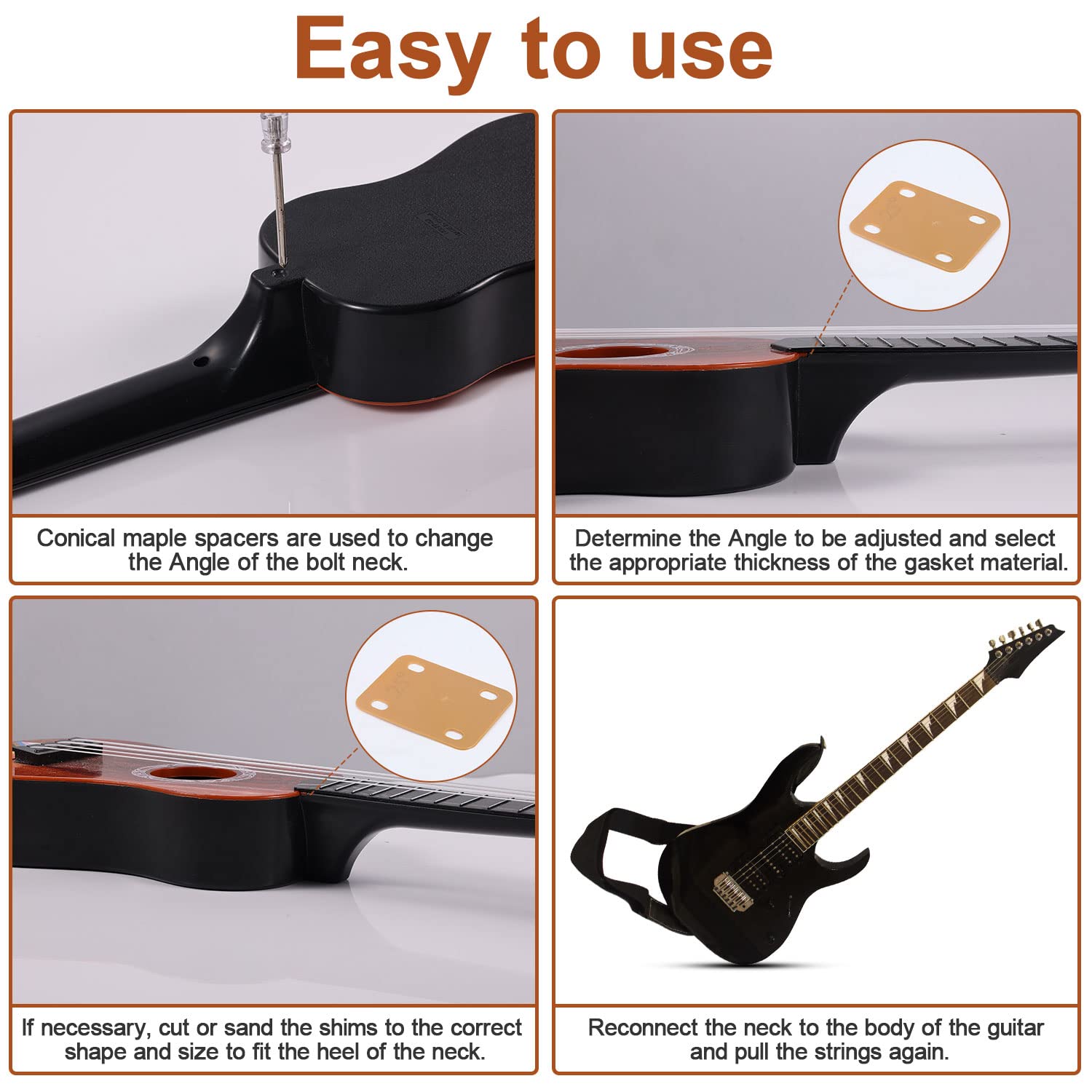 3-Pack Guitar Neck Shims for Bass & Electric Guitar - 0.25°, 0.5°, 1° Tapered Plastic Neck Plates for Protection & Repair (Khaki) | Perfect for Guitar Maintenance, Setup Adjustments & Neck Angle Correction