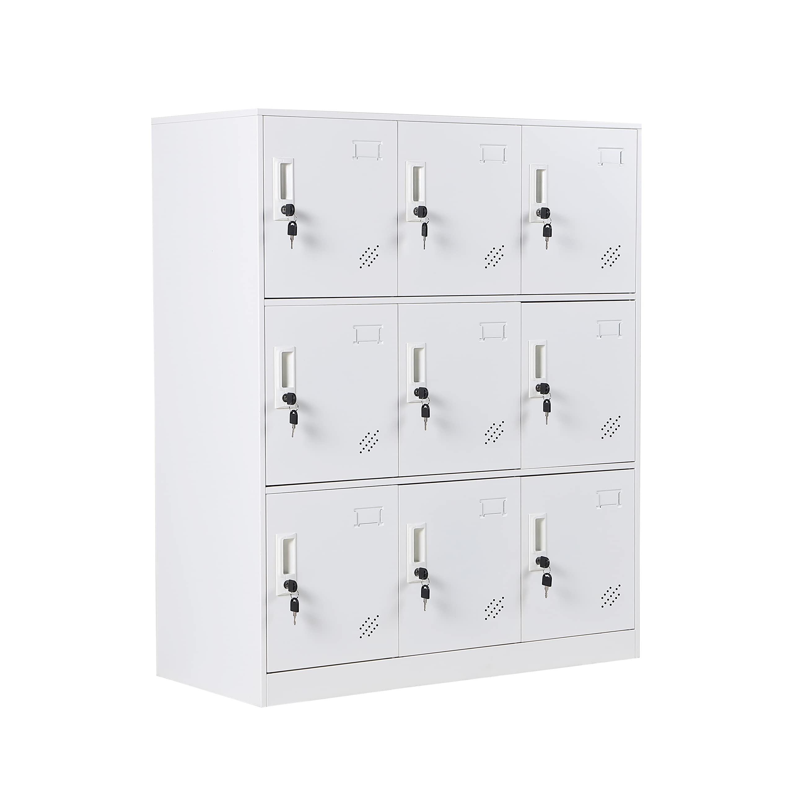 9-Door Steel Storage Locker Cabinet for Employees - Heavy Duty Metal Organizer for Clothes, Shoes & Toys - Space Saving Locker System for Gym, Office, Bedroom & School (White) - Perfect for Home, Workplace & Commercial Use