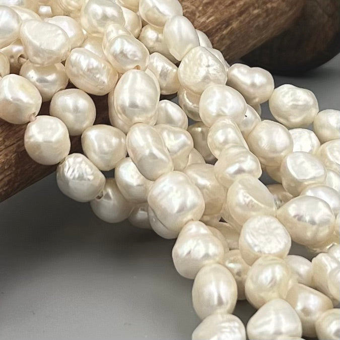 2.0mm Hole White Freshwater Pearl Side-Drilled Nugget Beads - 10-11mm Size, 8