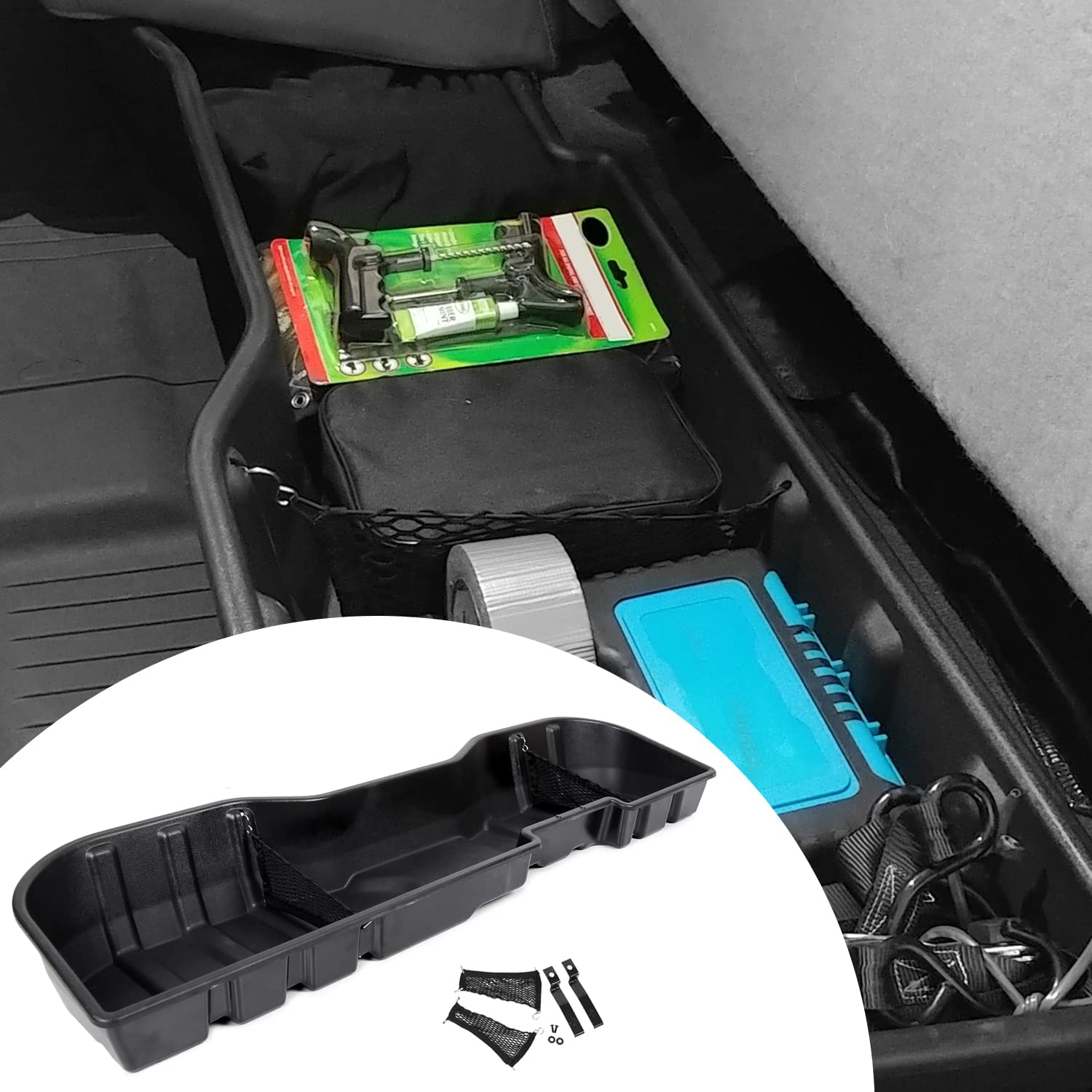 ECOTRIC Under Seat Storage Box Compatible with 2007-2019 Chevy Silverado & GMC Sierra 1500/2500HD/3500HD Crew Cab - Replacement for OEM Part #23183674 - Perfect for Organizing Tools, Emergency Kits, and Truck Accessories