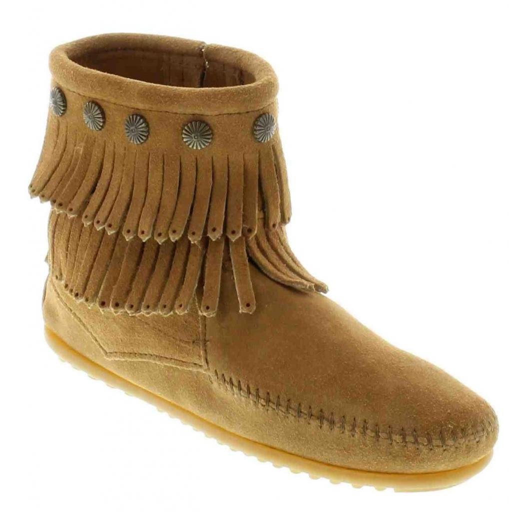 Minnetonka Women's Double-Fringe Side-Zip Boot - Comfortable Suede Ankle Booties for Casual Wear, Fall & Winter Fashion, Boho Style Outfits