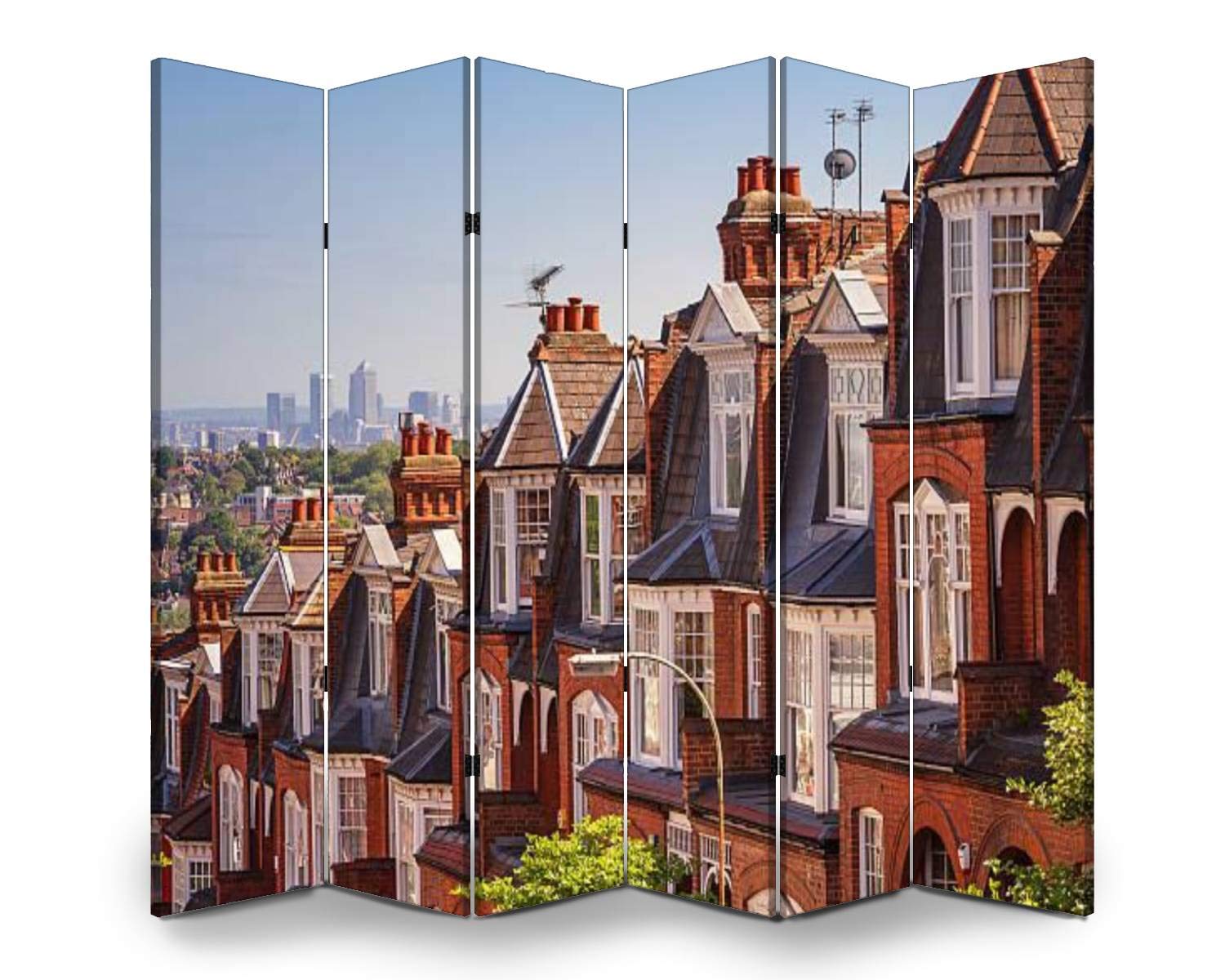 6-Panel Folding Room Divider Screen - British Brick House Design for Indoor/Outdoor Privacy - Freestanding Partition Wall for Home, Office, Garden & Events