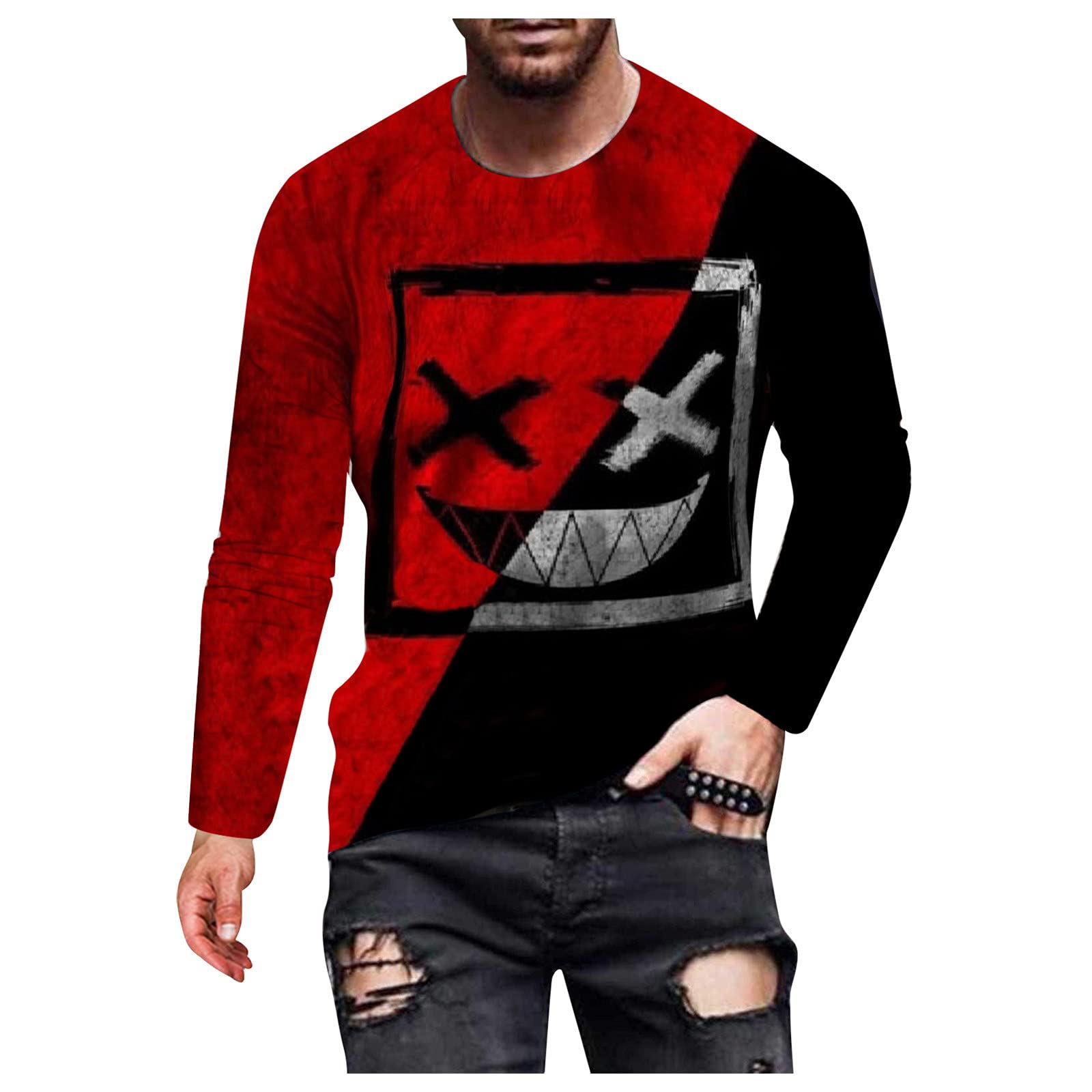 3D Printed Men's Round Neck Casual T-Shirt - Digital Sleeve Street Art Long Sleeve Top - White Blouse for Men | Perfect for Streetwear, Casual Outfits & Graphic Tee Lovers