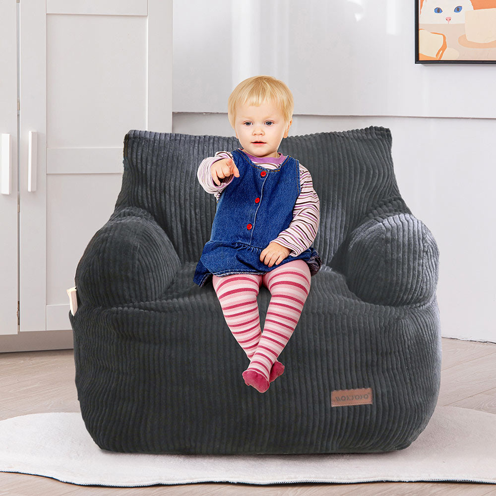 MAXYOYO Kids Bean Bag Chair - Soft Toddler Bean Bag Sofa with Filler for Boys & Girls, Dark Grey - Perfect for Playrooms, Bedrooms & Reading Nooks