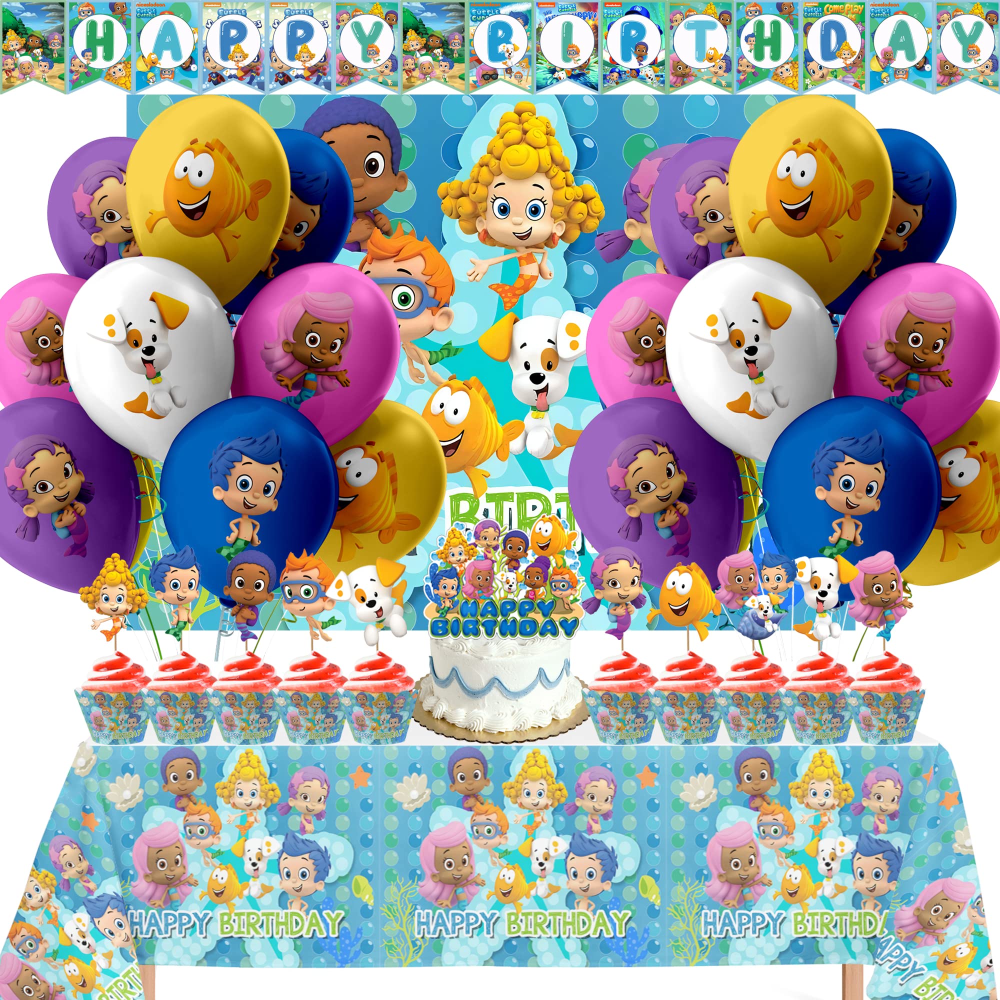 Nelton Bubble Birthday Party Kit - Backdrop, Banner, Cake Topper & Decorations for Kids Party