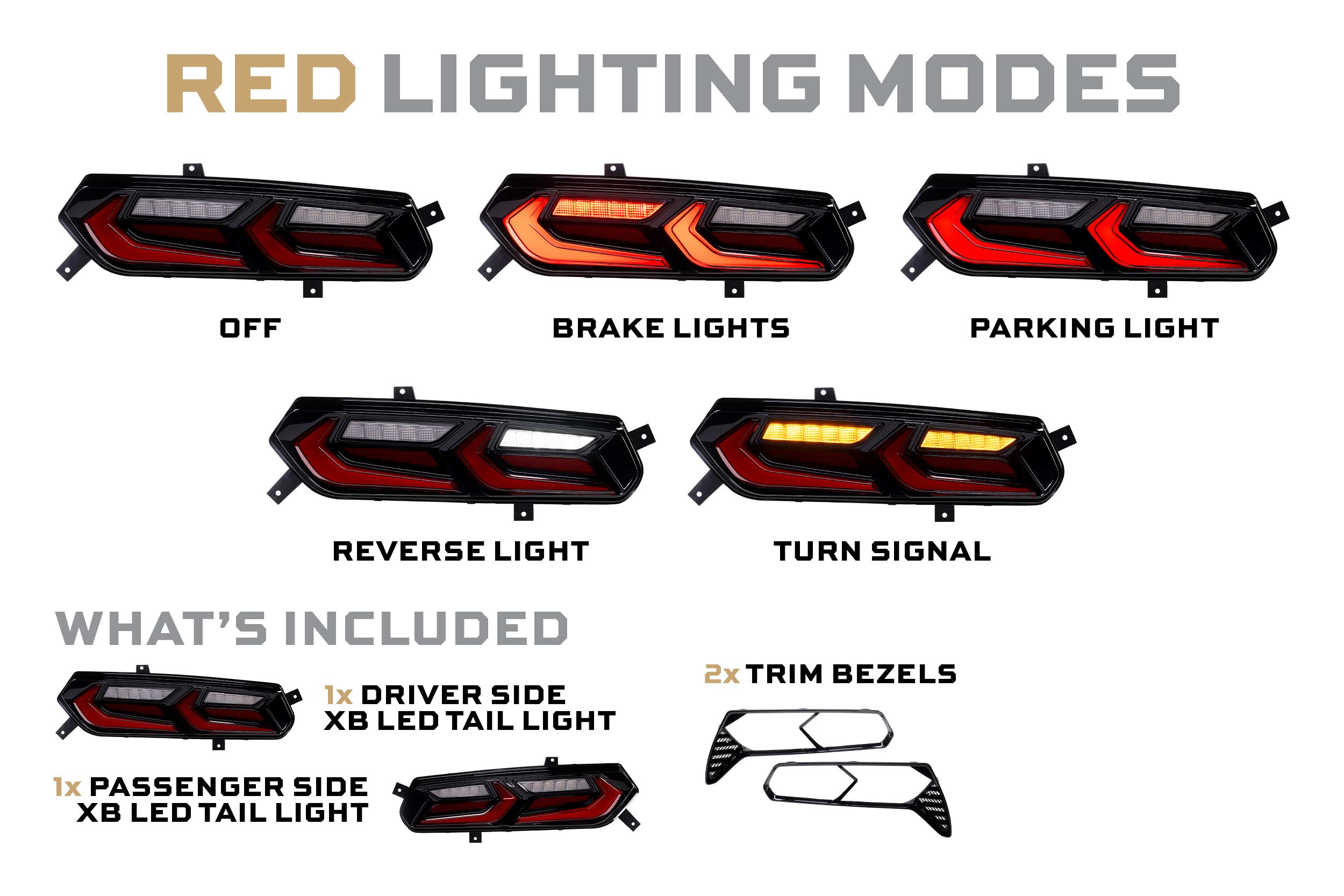 1 Set Red C8 Style Lens XB LED Tail Lights for 2014-2019 Chevy Corvette C7 - High Visibility & Stylish Upgrade for Night Driving & Car Shows