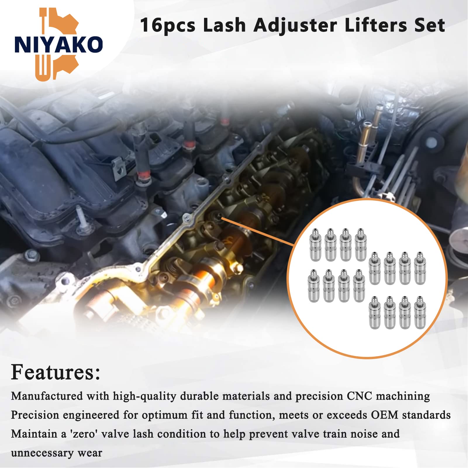 16-Piece Eyelash Adjuster Lifters Kit Replacement #53021077 5073596AA - Compatible with 1999-2007 Jeep Grand Cherokee, Dodge Durango & Ram Trucks - Perfect for Headlight Restoration & DIY Auto Repair