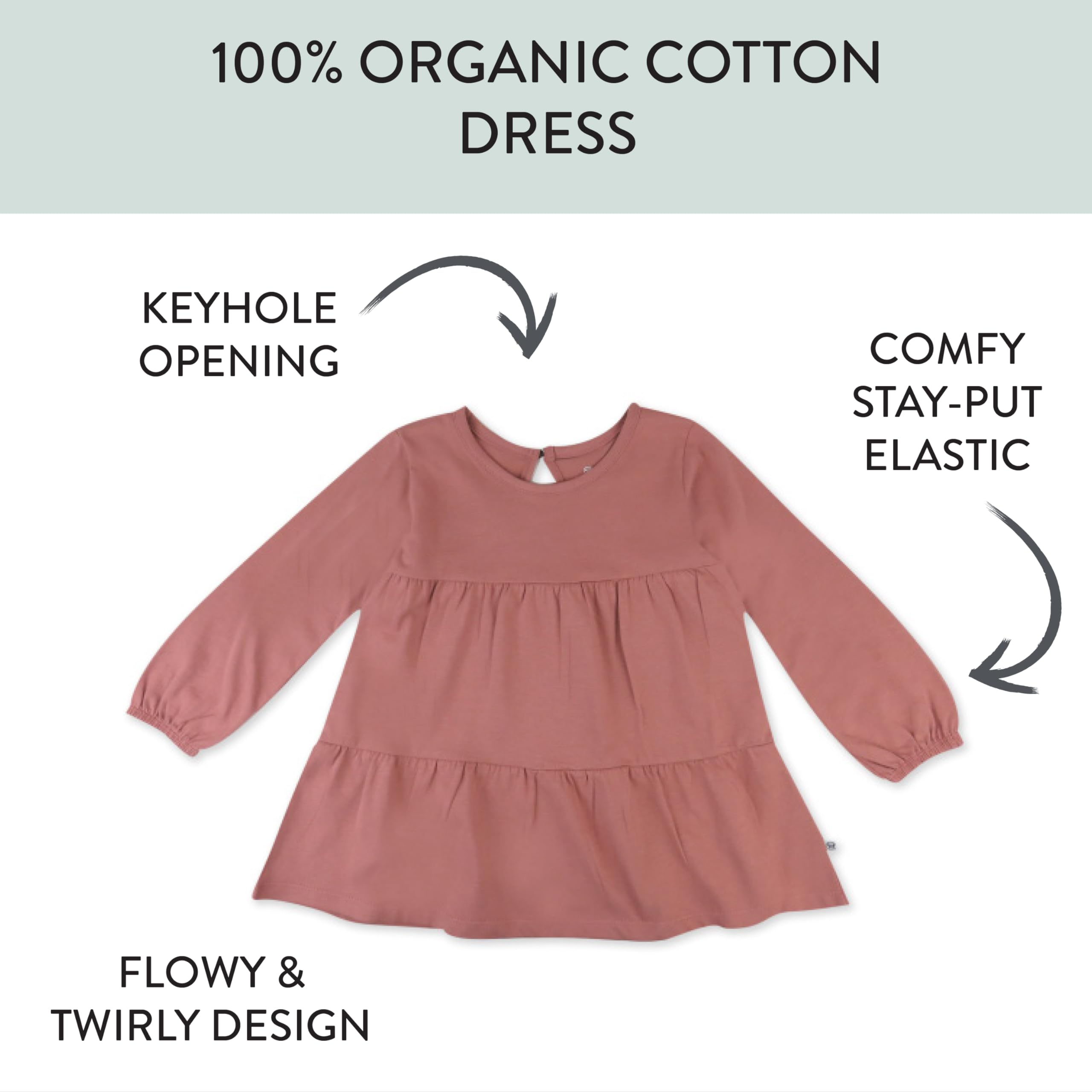 Honest Baby Girls Long Sleeve Tiered Dress - Ash Rose - Size 6 Years | Casual Wear, Party Outfit & Special Occasion Dresses for Toddlers