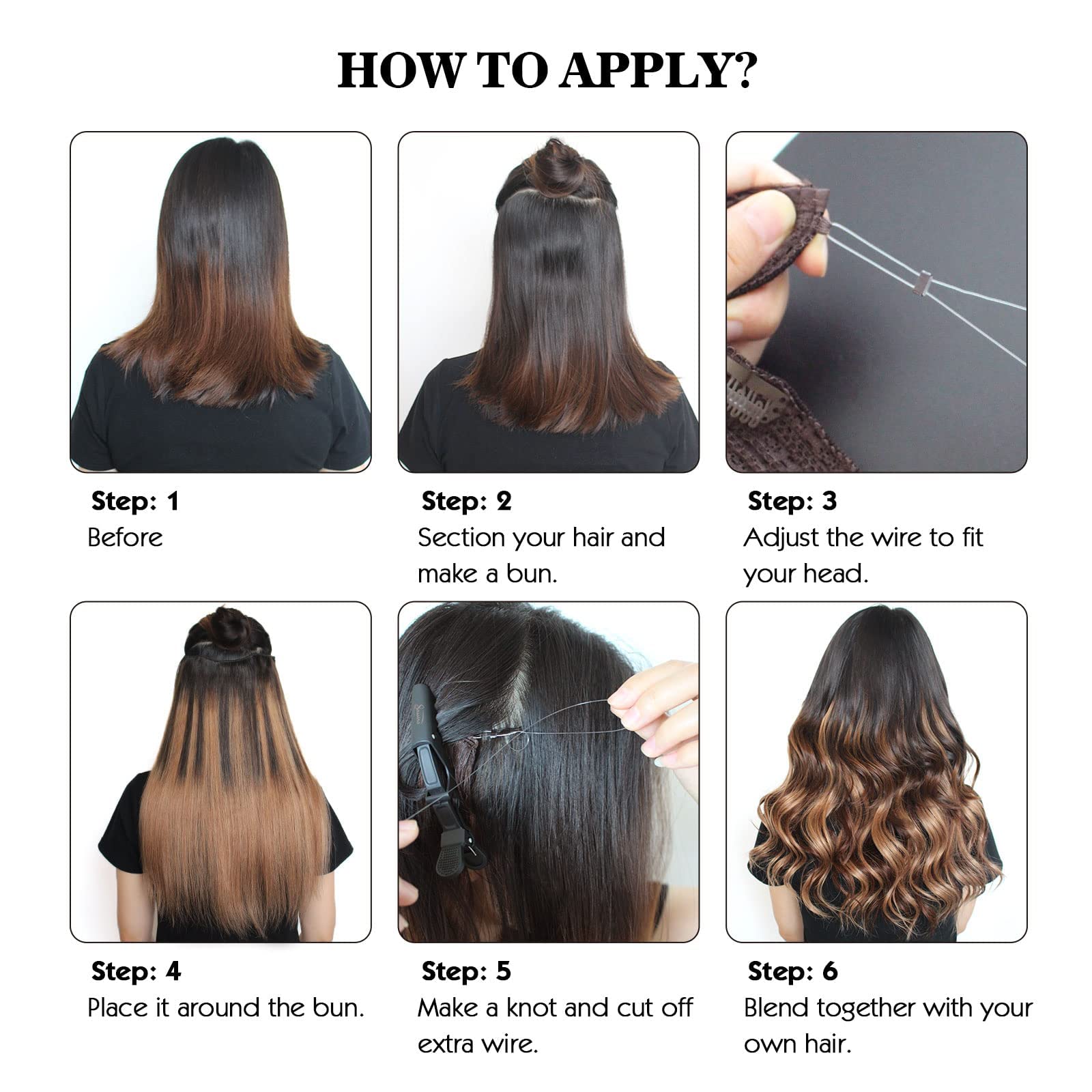 Sassina Invisible Wire Hair Extensions - 100% Real Human Hair, Transparent Wire, Adjustable Size with Secure Clips, Natural Straight Hairpiece (16 Inch, 100g, #P8/60) - Perfect for Daily Wear, Parties & Special Occasions