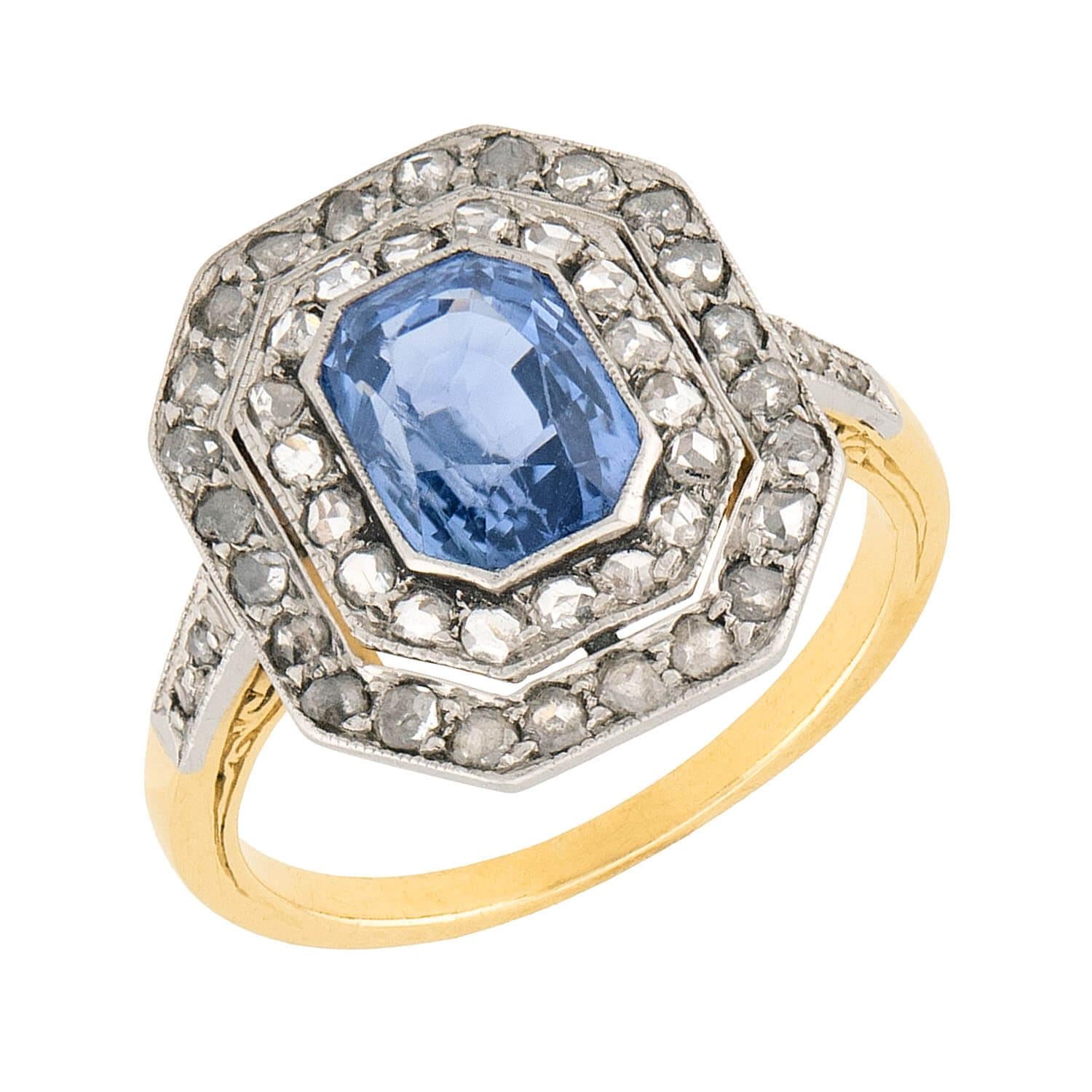 Exquisite Edwardian French 18k Gold & Platinum Sapphire Diamond Ring - Vintage Engagement, Wedding, or Anniversary Jewelry Gift