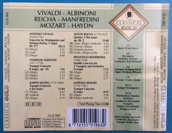 Antonio Vivaldi, Tomaso Albinoni, Anton Reicha, Francesco Manfredini, Leopold Mozart & Joseph Haydn: Concerto in F Major, Trumpet Concerti & Quintet in E Flat - Classical Music CD Collection (NM/Mint Condition) - Perfect for Relaxation, Study & Dinner Parties