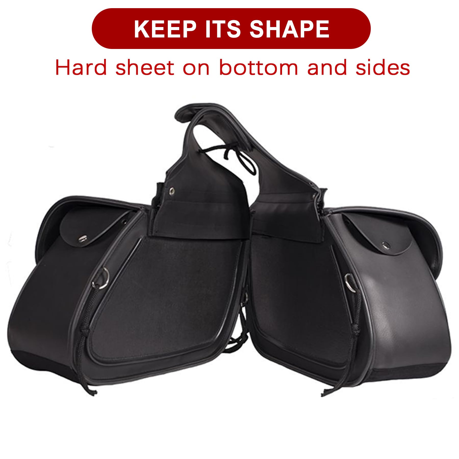 Dream Apparel Faux Leather Motorcycle Saddle Bags - Waterproof PVC Throw Over Side Bags for Honda Shadow, Sportster, Softail & Dyna V-Star Cruisers (Black No Studs) - Perfect for Road Trips & Daily Commuting