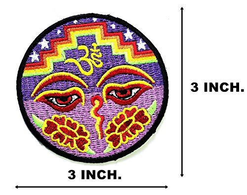 ONCEX Buddha Embroidered Iron On Patch - Purple Eyes of Buddha Design for DIY Clothing, Jeans, T-Shirts & Hats | Fashion Accessory & Craft Supplies for Backpacks, Jackets & Denim Customization