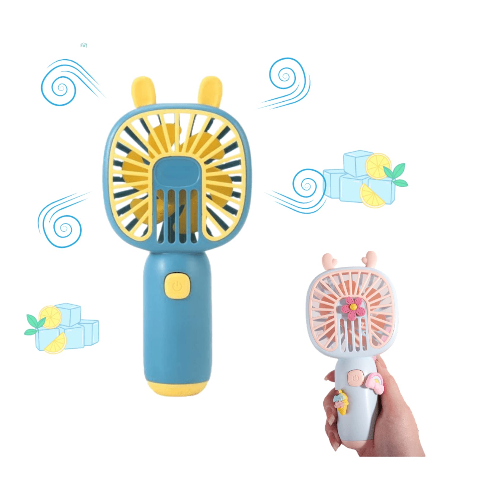 Portable USB Rechargeable Mini Handheld Fan - Cute Bunny Ear Design, Battery Powered Personal Cooling Fan for Kids & Teens - Perfect for School, Office, Outdoor Travel & Summer Use (Blue)