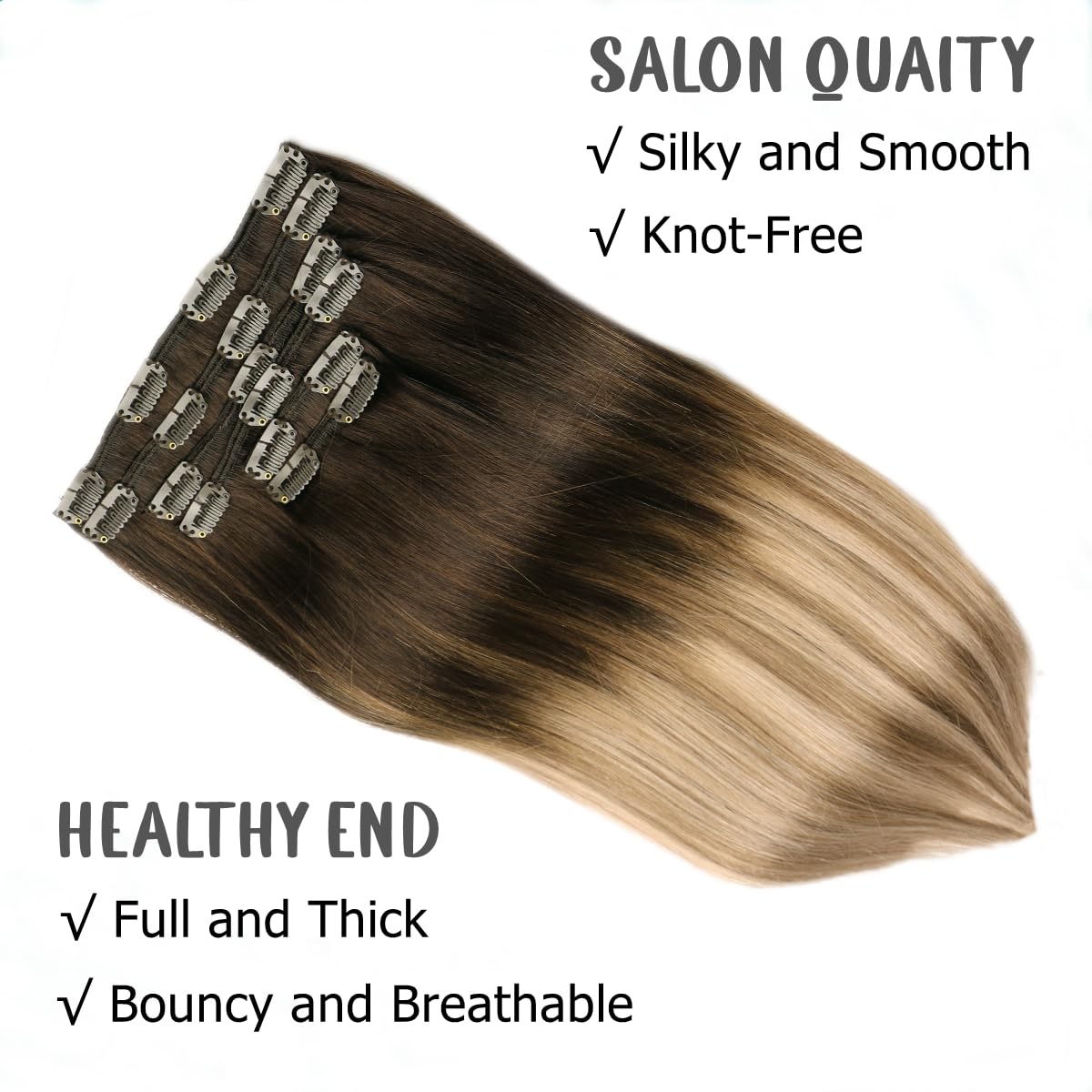 VINBAO 16 Inch Clip in Human Hair Extensions - 100g 6pcs Remy Hair Dark Brown to Dirty Blonde Balayage Straight Thick Hair Wefts (#2/6/18) | Perfect for Daily Styling, Parties & Special Occasions