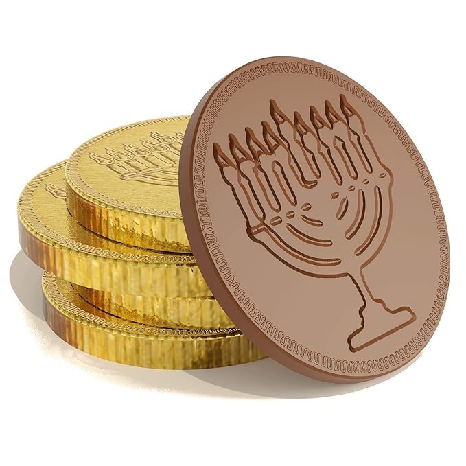 Dreidel Company Hanukkah Chocolate Gelt - Kosher Certified Milk Chocolate Coins Made in Israel (24 Pack, 0.42 oz Each) - Perfect for Hanukkah Gifts, Party Favors & Holiday Celebrations