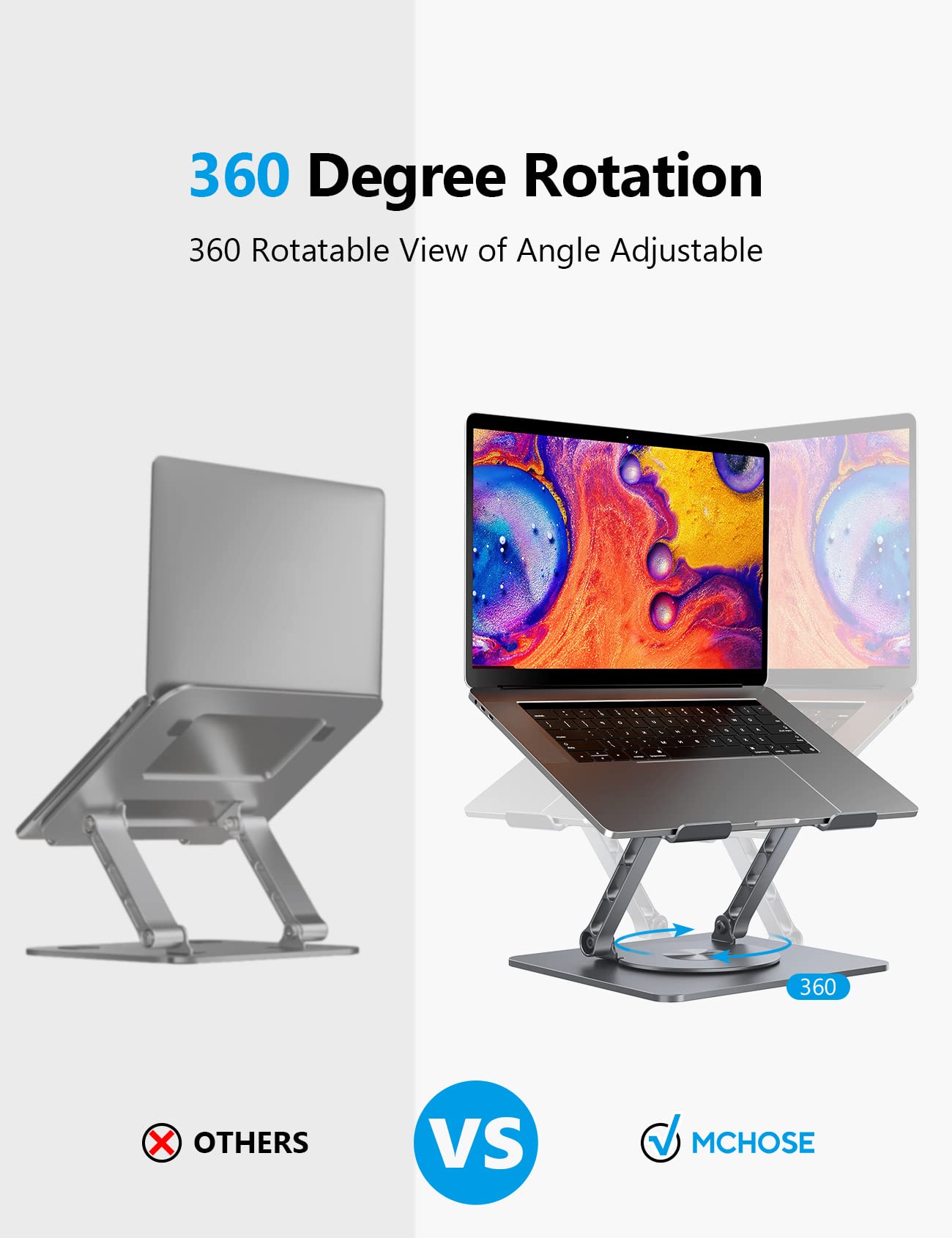 Adjustable Laptop Stand with 360° Rotating Base - Foldable Ergonomic Laptop Riser for MacBook Pro/Air & Surface Laptop up to 15.6 inches (Space Grey) - Perfect for Home Office, Gaming & Workspace Setup
