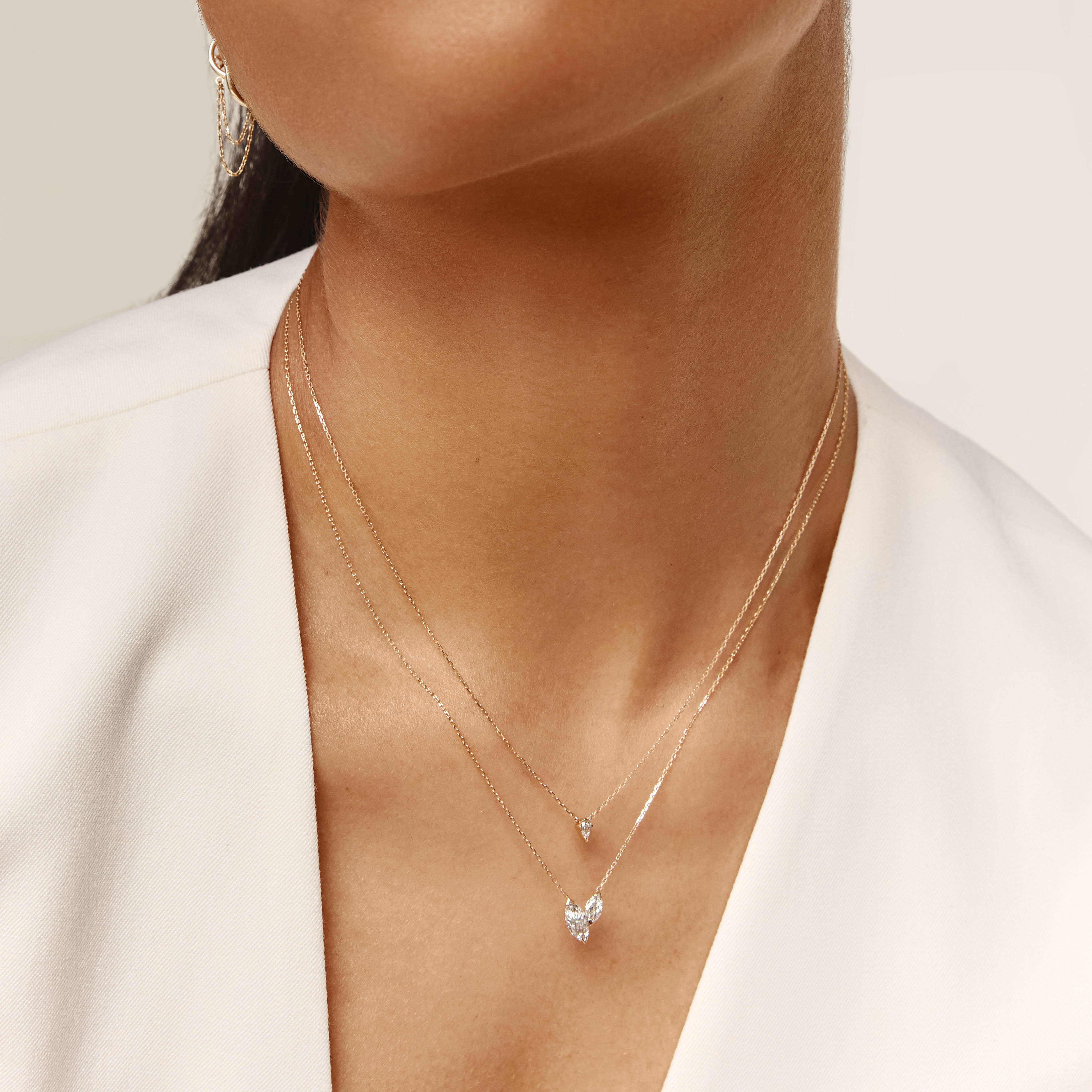 0.70ct Lab Grown Diamond Double Marquise Pendant Necklace in 10k Gold - Perfect for Weddings, Anniversaries & Special Occasions