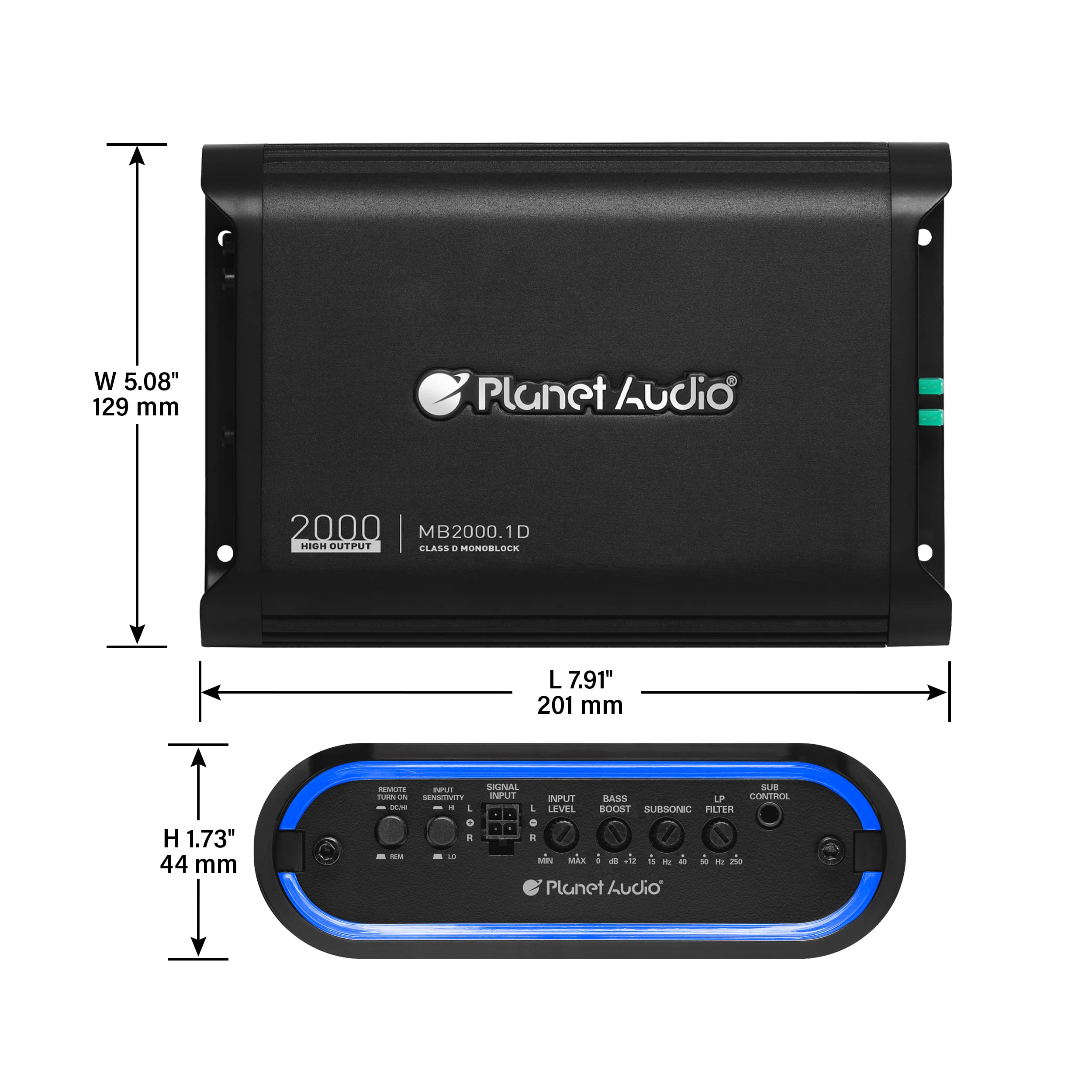 Planet Audio MB2000.1D 2000W Class D Monoblock Car Amplifier - 1 Ohm Stable, MOSFET Power Supply, High Output for Car Speakers & Subwoofers | Perfect for Car Audio Systems & Bass Upgrades