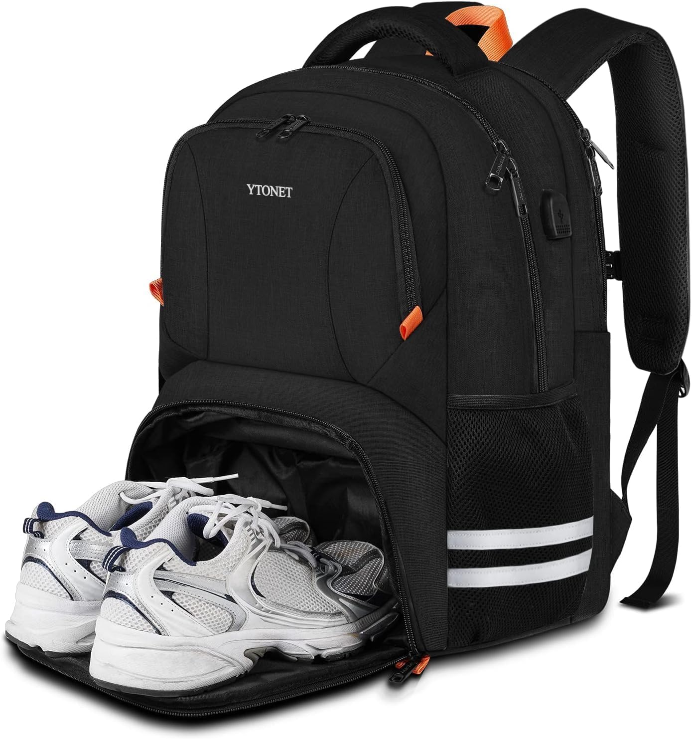 Ytonet Large Gym Backpack for Men & Women - Water Resistant Sports Backpack with Shoe Compartment & USB Charging Port - Travel, Workout & College Laptop Backpack Fits 15.6 Inch - Perfect for Gym, Travel, Camping & Daily Commute - Black