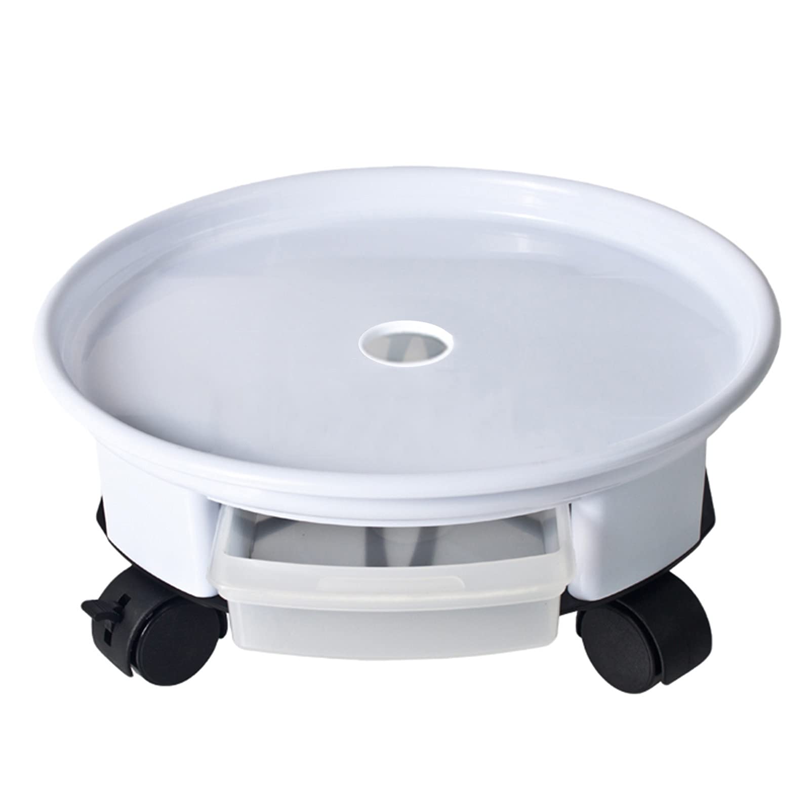 **12 Inch Plant Pallet Caddy with Drainage Tray & Wheels - Heavy Duty Plastic Plant Stand for Indoor/Outdoor Use - Supports 35-100KG - White Flower Pot Mover for Easy Transport (30cm Diameter) - Perfect for Gardens, Patios, and Greenhouses**
