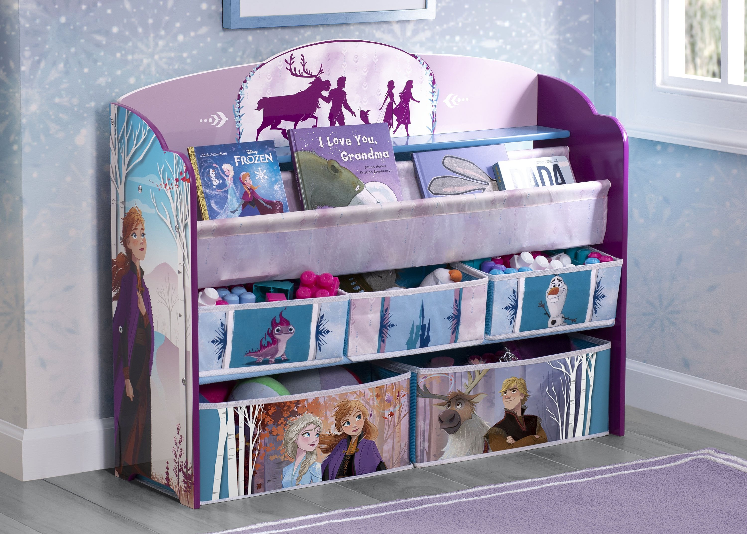 Frozen 2 Deluxe Toy Storage Organizer with Book Holder - Kids Room Decor & Disney Princess Collection - Perfect for Playroom, Bedroom, and Gift Giving