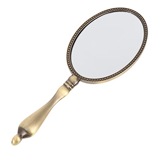 Beaupretty Vintage Handheld Mirror - Elegant Metal Handle Vanity Mirror for Travel, Bathroom, Desk & Makeup | Portable Grooming & Shaving Mirror for Women & Men