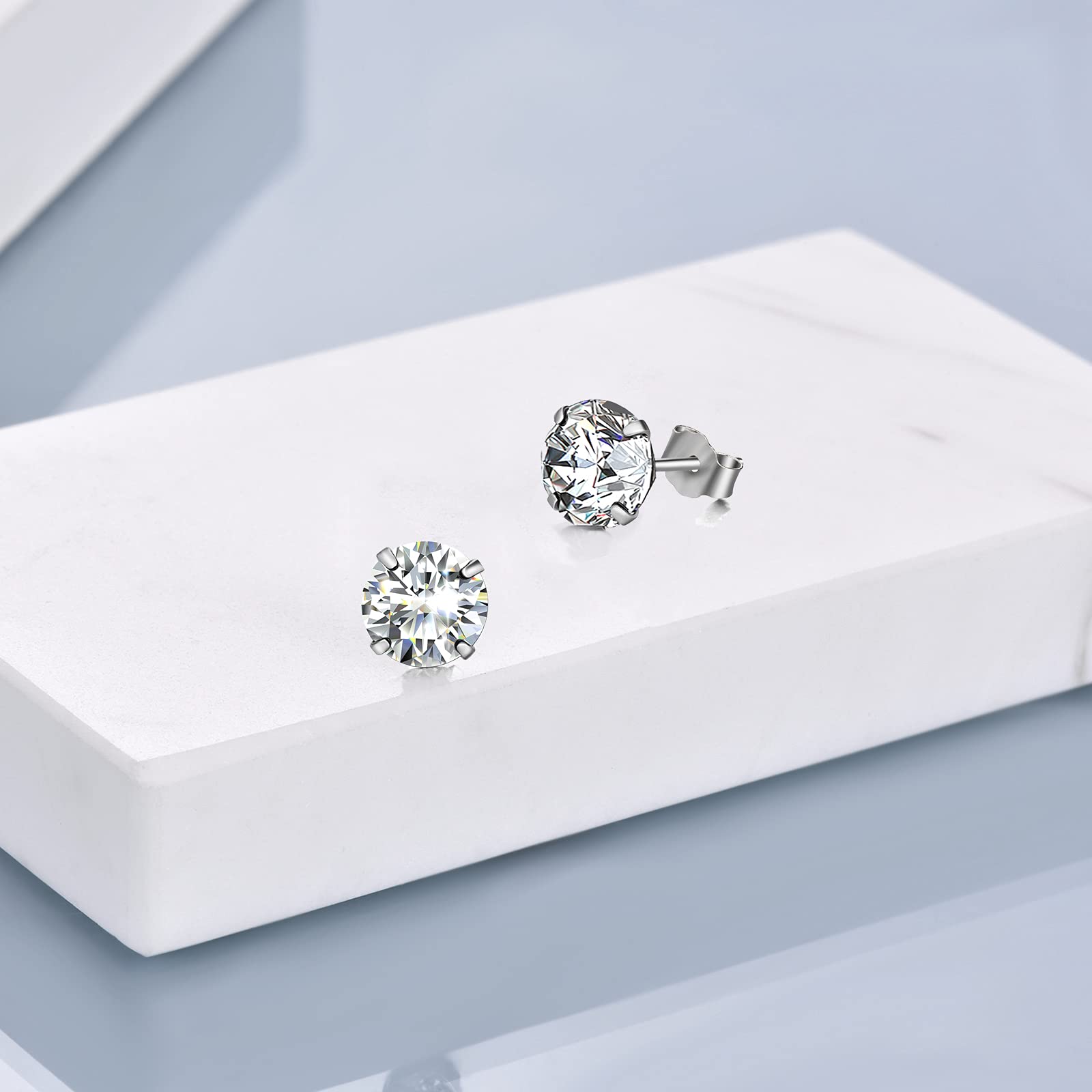 POPLYKE 925 Sterling Silver CZ Stud Earrings for Women & Men - Cubic Zirconia Hypoallergenic Earrings - Perfect for Everyday Wear, Gifts & Special Occasions