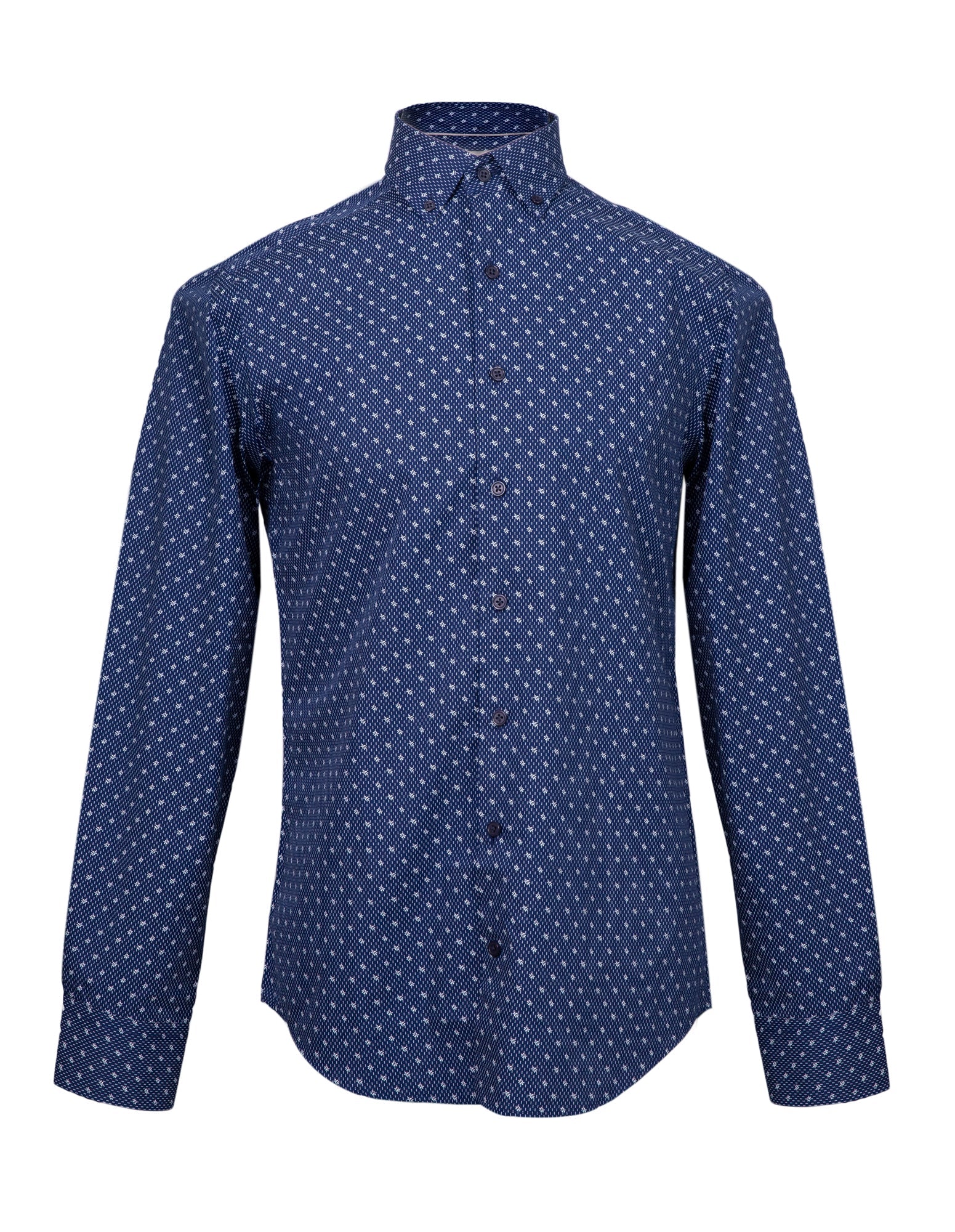 HENRY SARTORIAL Men's Casual Button Down Shirt with Stylish Pattern in Navy Blue - Perfect for Office, Date Night & Weekend Outings