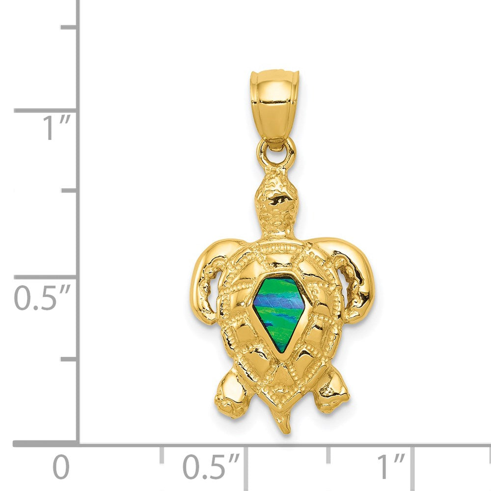 Exquisite Gold Polished Turtle Pendant with Genuine Blue Opal Inlay - Perfect for Beach Vacations, Boho Jewelry & Spiritual Gift Giving