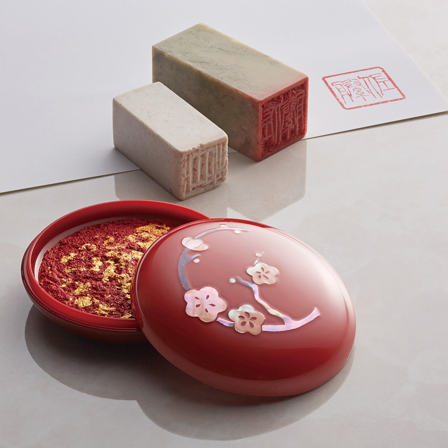 Premium Takaoka Lacquerware Raden Finish Shachihoko Emblem Seal Ink Pad - Shachihata Brand - Elegant Japanese Stationery for Official Documents, Artwork & Calligraphy