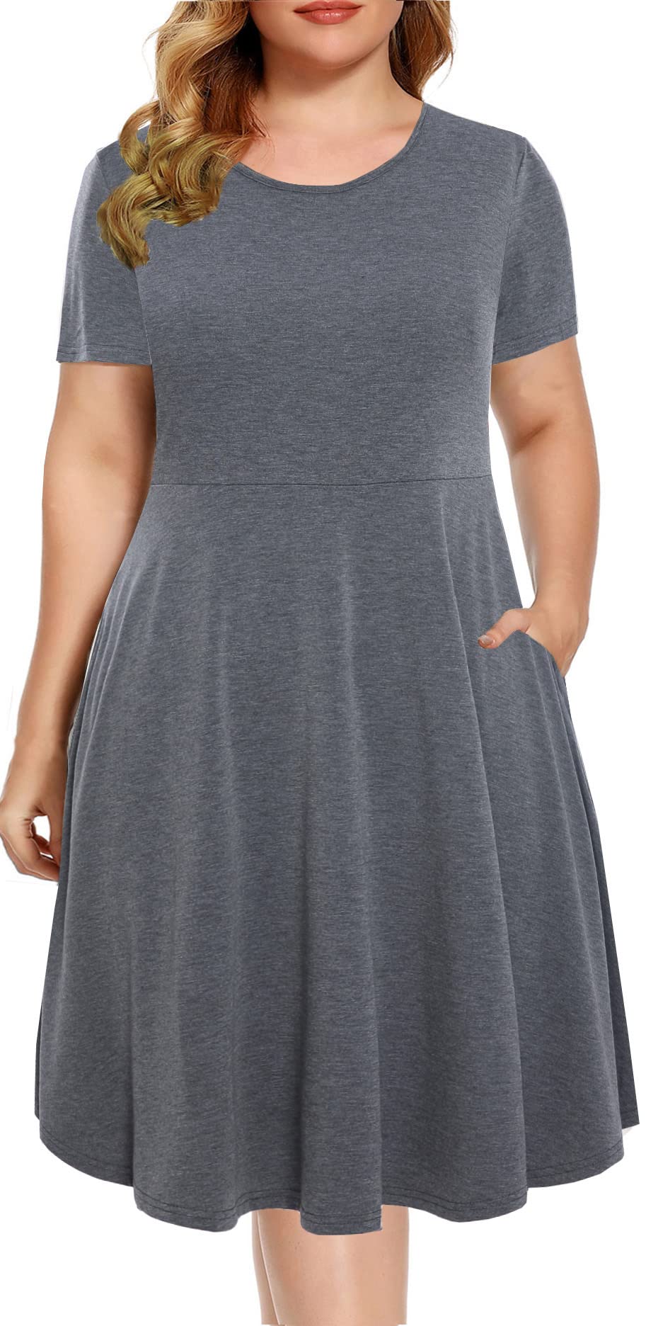 BEDOAR Women's Plus Size Summer Dresses - Flattering Empire Waist, Knee-Length Casual Dress with Pockets | Perfect for Beach, Vacation & Everyday Wear