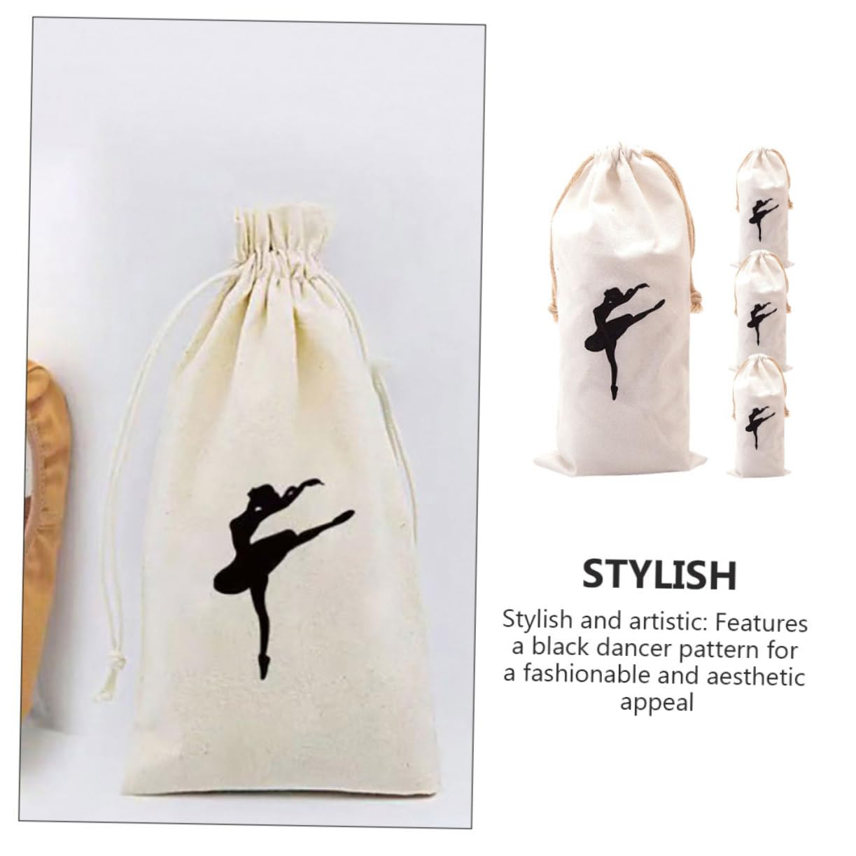 WHAMVOX Cute Ballet Dance Bag for Women & Girls - Washable Canvas Shoe Storage Pouch with Dancer Pattern - Perfect for Dance Classes, Rehearsals & Gym Essentials