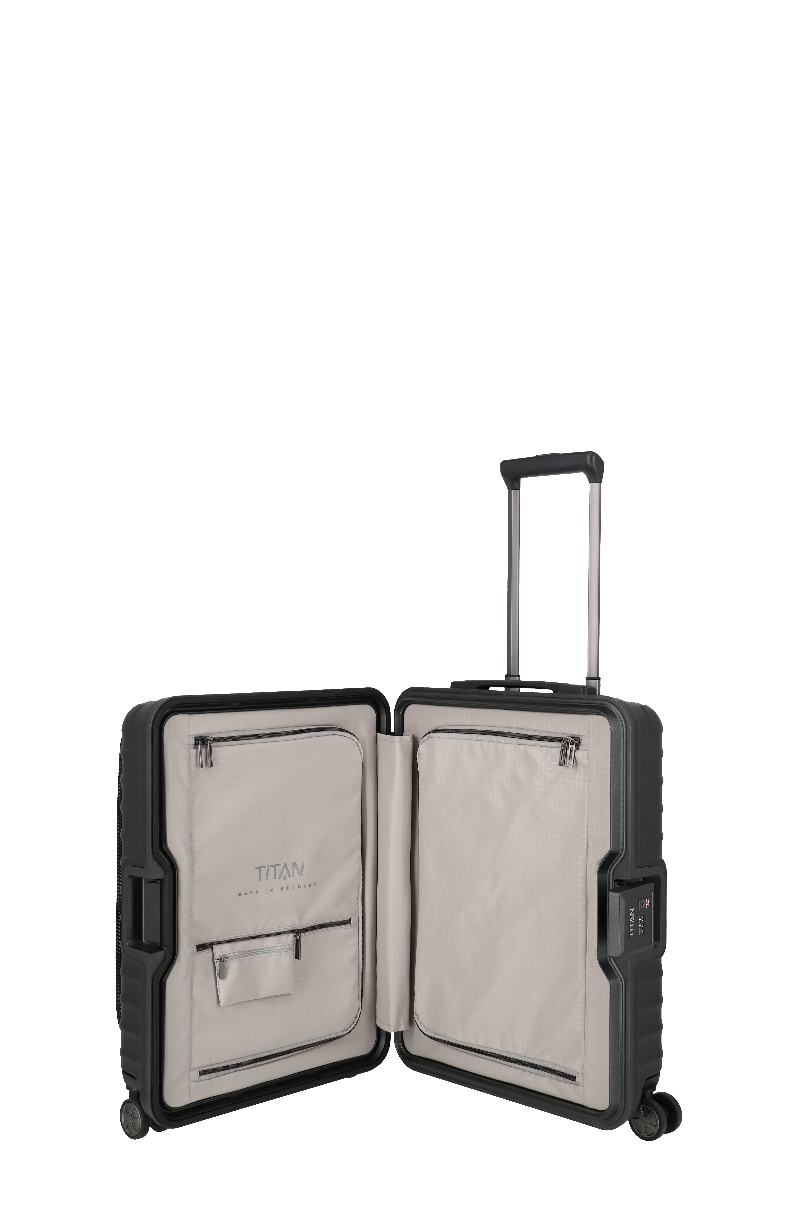 Titan LITRON Frame Trolley S Carry On Luggage with Front Pocket - Lightweight Spinner Suitcase for Business Travel & Weekend Getaways