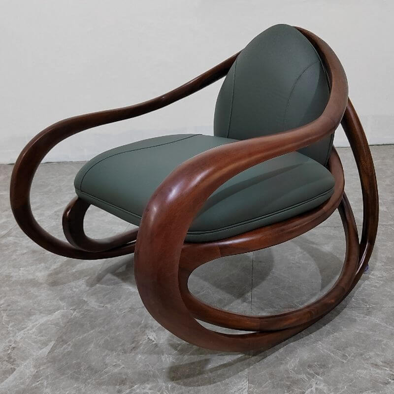 Ergonomic Leather Rocking Chair with Cushion - Midnight Black, Chalk, Jade Green - Comfortable Indoor Seating for Living Room, Nursery & Office Relaxation