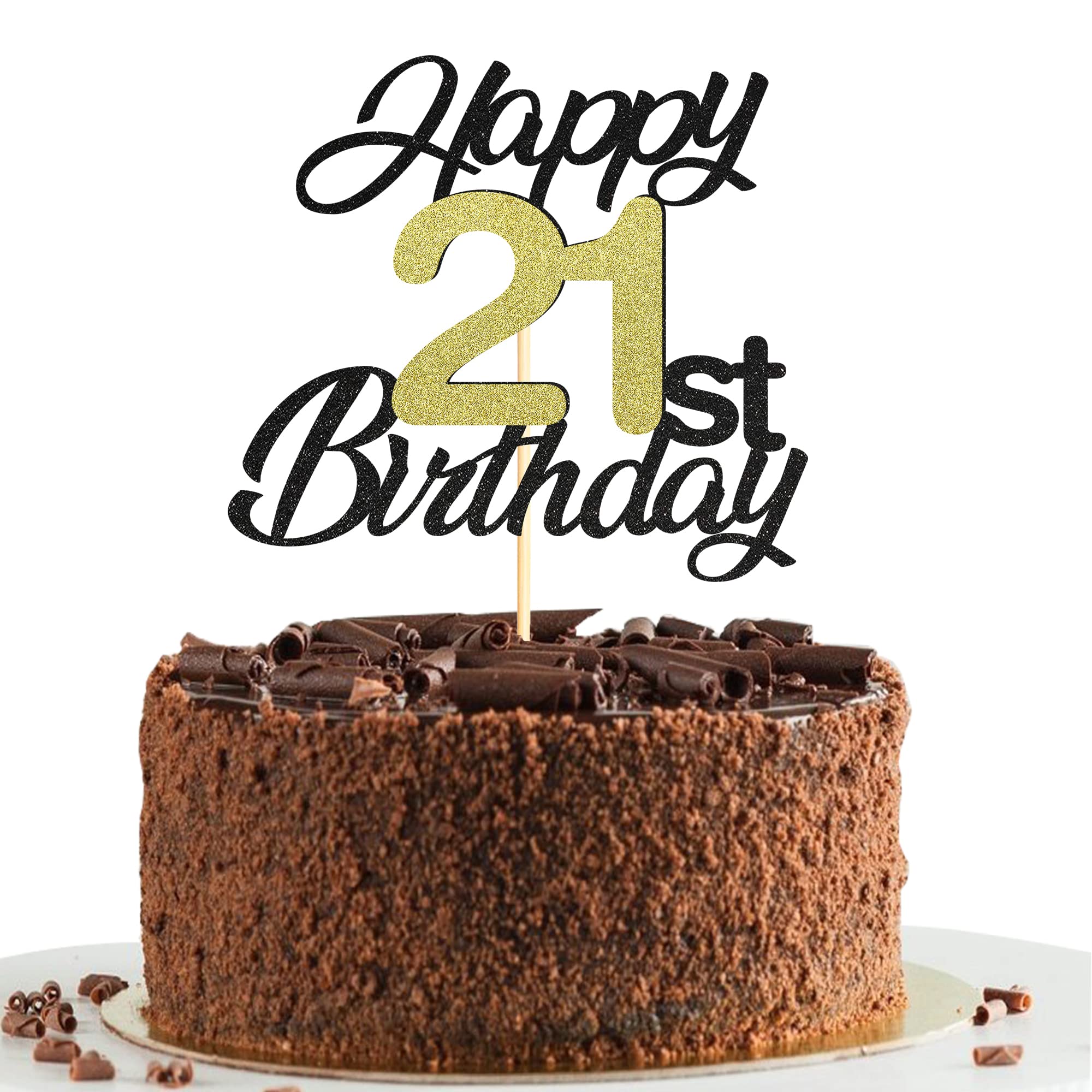 Elegant Black & Gold Glitter 21st Birthday Cake Topper - Premium Happy 21st Birthday Cake Decorations for Women & Men - Perfect for Birthday Parties, Anniversaries & Celebrations