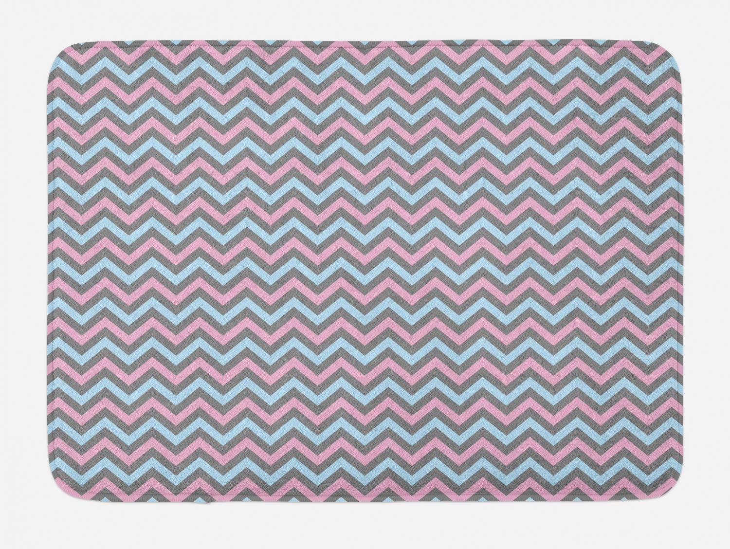 Ambesonne Non-Slip Chevron Bath Mat - Soft Plush Geometric Herringbone Design in Azure Blue & Pale Pink, 30