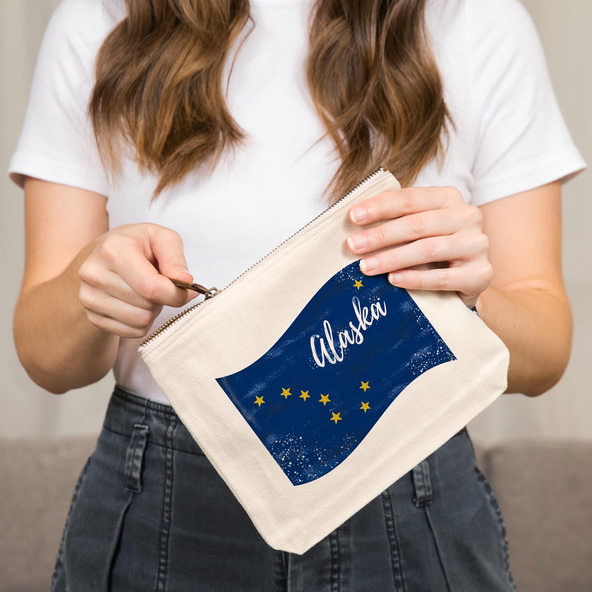 Lantern Press Alaska State Flag Watercolor 100% Cotton Zipper Pouch - Travel Accessory & Go Bag for Camping, Hiking, and Outdoor Adventures