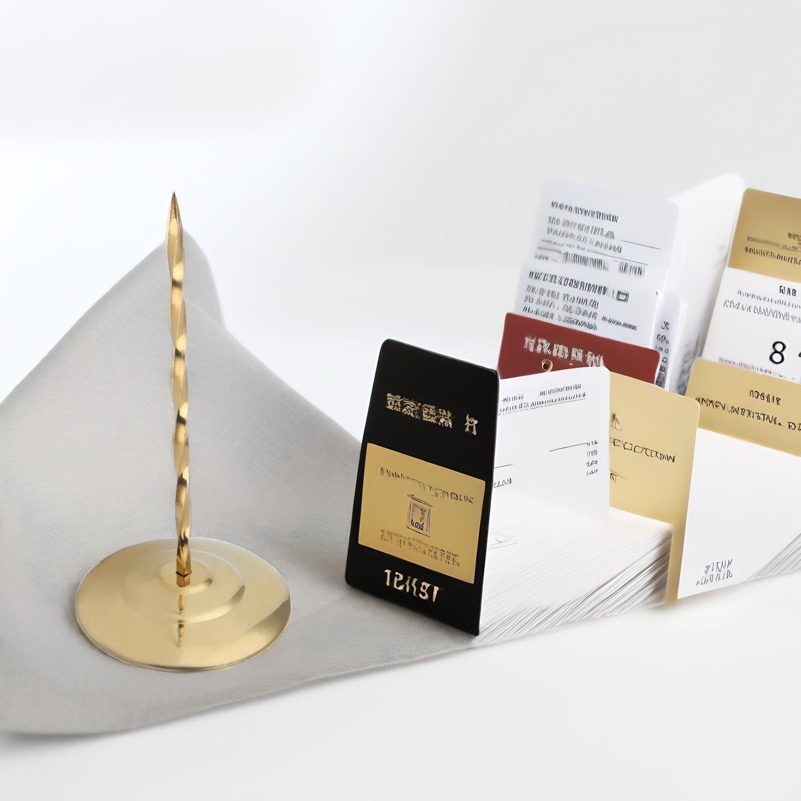 Stainless Steel Desk Receipt Holder - Bill Fork Rod Paper Organizer for Restaurant, Office & Home - Gold Check Spindle Memo Holder for Bills, Notes & Documents
